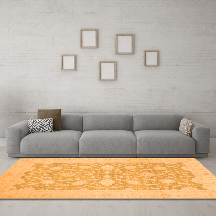 Machine Washable Oriental Orange Traditional Area Rugs in a Living Room, wshabs2762org