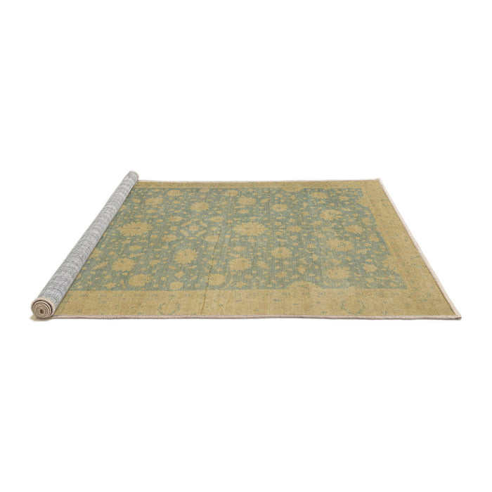 Sideview of Machine Washable Abstract Brass Green Rug, wshabs2763