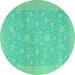 Round Machine Washable Oriental Turquoise Traditional Area Rugs, wshabs2763turq