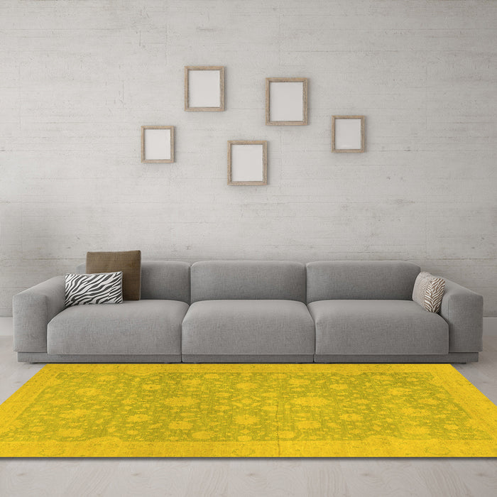 Machine Washable Oriental Yellow Traditional Rug in a Living Room, wshabs2763yw