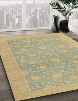 Abstract Copper Green Oriental Rug in Family Room, abs2763