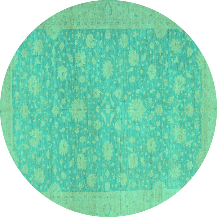 Round Oriental Turquoise Traditional Rug, abs2763turq