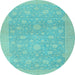 Round Machine Washable Oriental Light Blue Traditional Rug, wshabs2763lblu