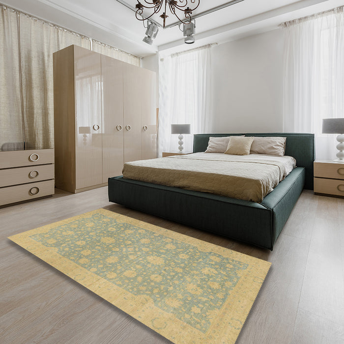 Machine Washable Abstract Brass Green Rug in a Bedroom, wshabs2763