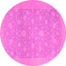 Round Machine Washable Oriental Pink Traditional Rug, wshabs2763pnk