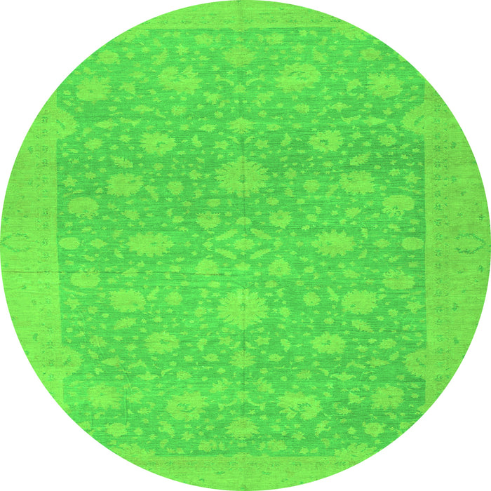 Round Machine Washable Oriental Green Traditional Area Rugs, wshabs2763grn
