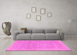 Machine Washable Oriental Pink Traditional Rug in a Living Room, wshabs2763pnk