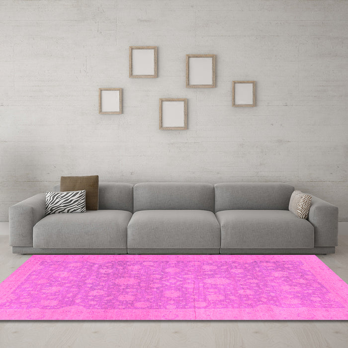 Machine Washable Oriental Pink Traditional Rug in a Living Room, wshabs2763pnk