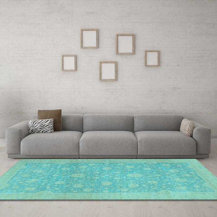 Machine Washable Oriental Light Blue Traditional Rug in a Living Room, wshabs2763lblu