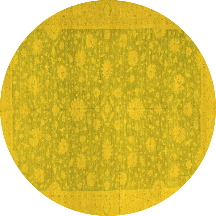 Round Machine Washable Oriental Yellow Traditional Rug, wshabs2763yw