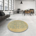 Round Machine Washable Abstract Brass Green Rug in a Office, wshabs2763