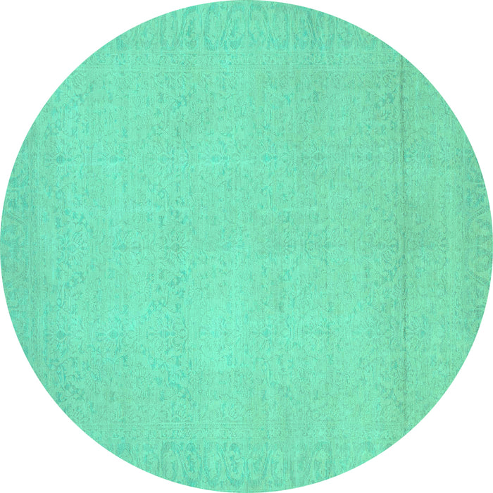 Round Machine Washable Abstract Turquoise Modern Area Rugs, wshabs2764turq