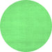 Round Machine Washable Abstract Emerald Green Modern Area Rugs, wshabs2764emgrn