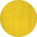 Round Abstract Yellow Modern Rug, abs2764yw