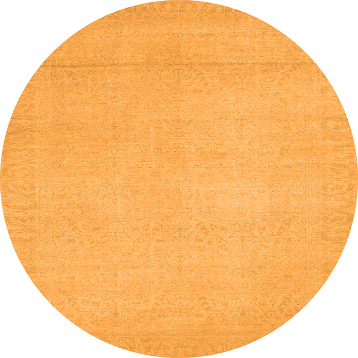 Round Machine Washable Abstract Orange Modern Area Rugs, wshabs2764org