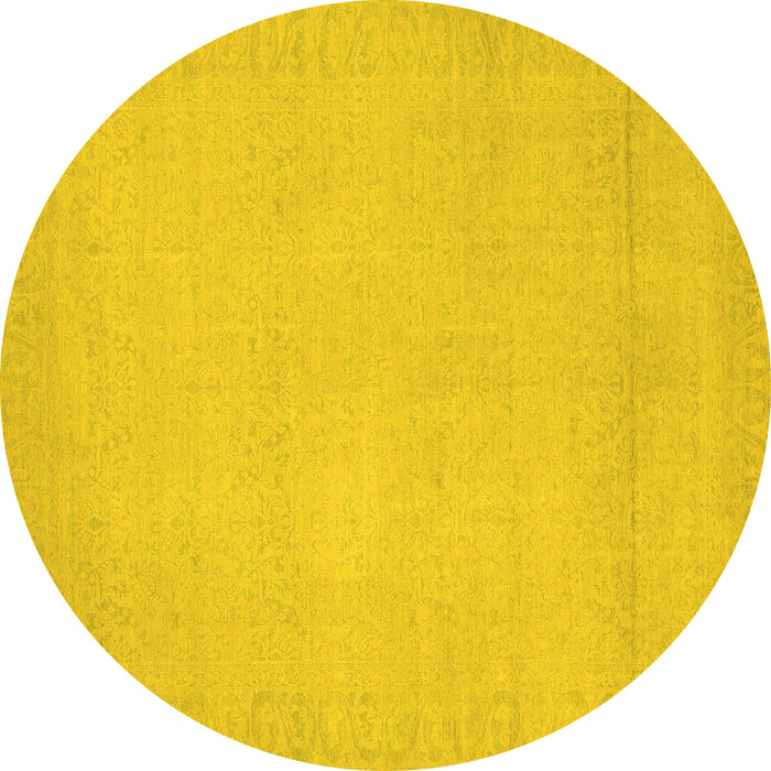 Round Machine Washable Abstract Yellow Modern Rug, wshabs2764yw