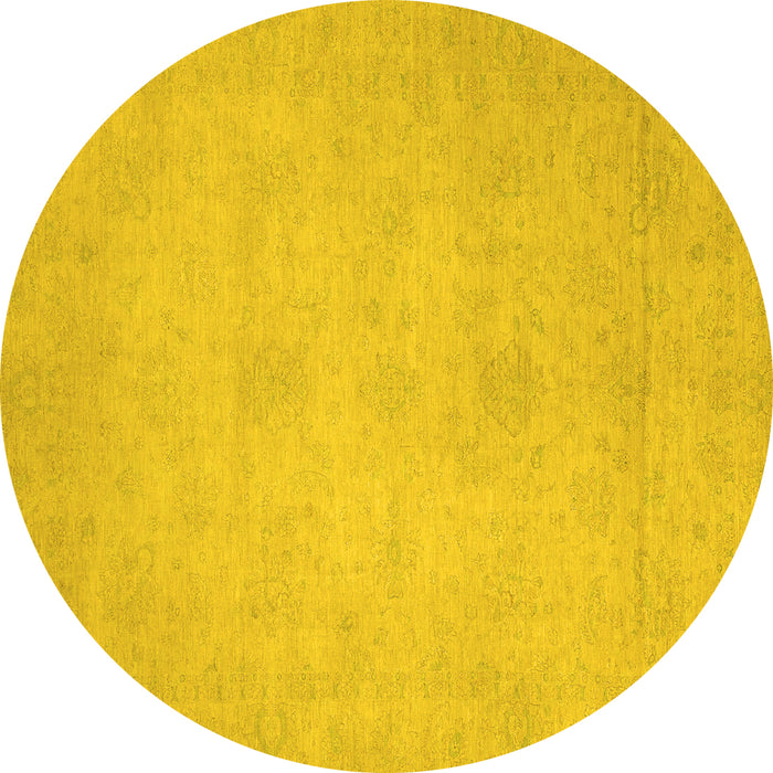 Round Machine Washable Abstract Yellow Modern Rug, wshabs2765yw