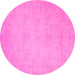 Round Machine Washable Abstract Pink Modern Rug, wshabs2765pnk