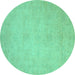 Round Machine Washable Abstract Turquoise Modern Area Rugs, wshabs2765turq