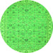 Round Machine Washable Oriental Green Traditional Area Rugs, wshabs2766grn