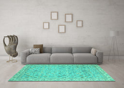 Machine Washable Oriental Turquoise Traditional Area Rugs in a Living Room,, wshabs2766turq