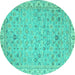 Round Machine Washable Oriental Turquoise Traditional Area Rugs, wshabs2766turq