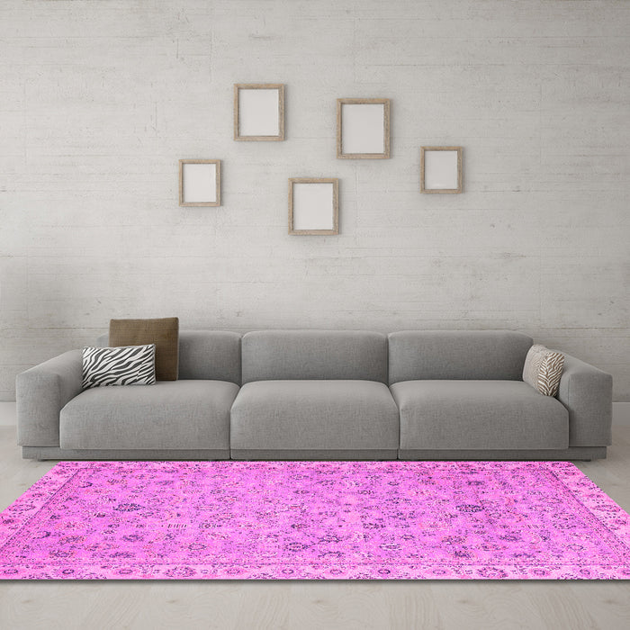 Machine Washable Oriental Pink Traditional Rug in a Living Room, wshabs2766pnk