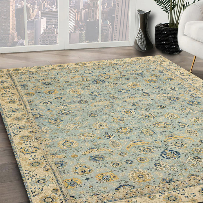 Abstract Brown Oriental Rug in Family Room, abs2766