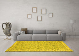 Machine Washable Oriental Yellow Traditional Rug in a Living Room, wshabs2766yw
