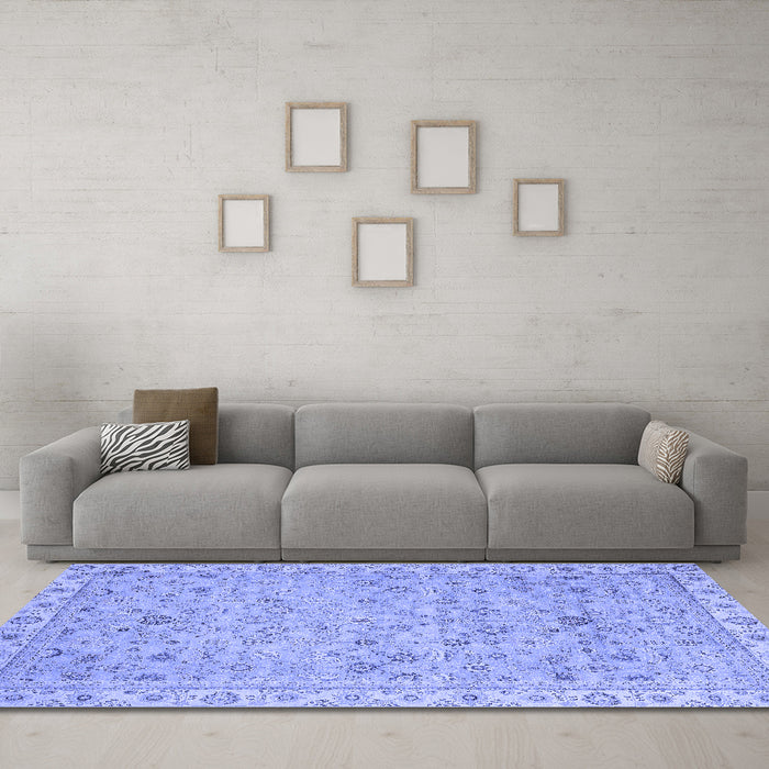 Machine Washable Oriental Blue Traditional Rug in a Living Room, wshabs2766blu