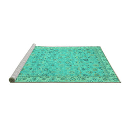 Sideview of Machine Washable Oriental Turquoise Traditional Area Rugs, wshabs2766turq