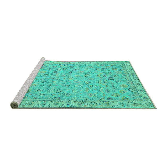 Sideview of Machine Washable Oriental Turquoise Traditional Area Rugs, wshabs2766turq