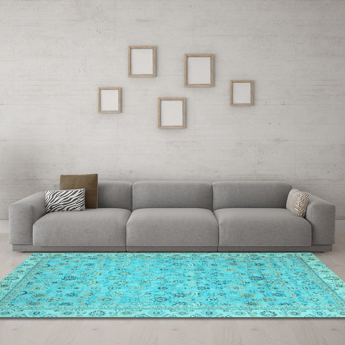 Machine Washable Oriental Light Blue Traditional Rug in a Living Room, wshabs2766lblu