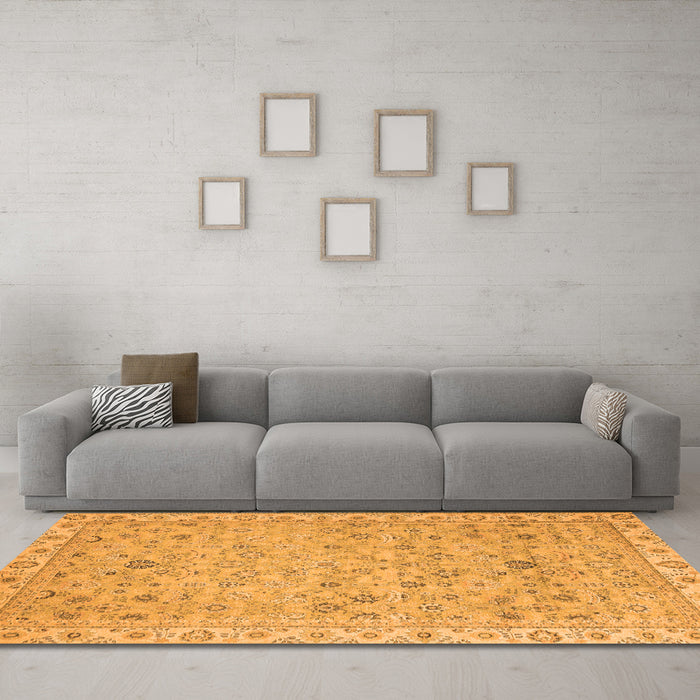 Machine Washable Oriental Orange Traditional Area Rugs in a Living Room, wshabs2766org