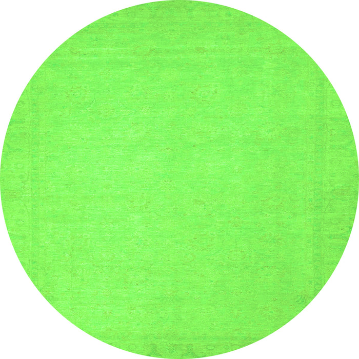 Round Machine Washable Abstract Green Modern Area Rugs, wshabs2767grn