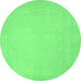 Round Machine Washable Abstract Emerald Green Modern Area Rugs, wshabs2767emgrn