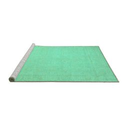 Sideview of Machine Washable Abstract Turquoise Modern Area Rugs, wshabs2767turq