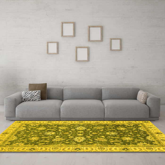 Machine Washable Oriental Yellow Traditional Rug in a Living Room, wshabs2768yw