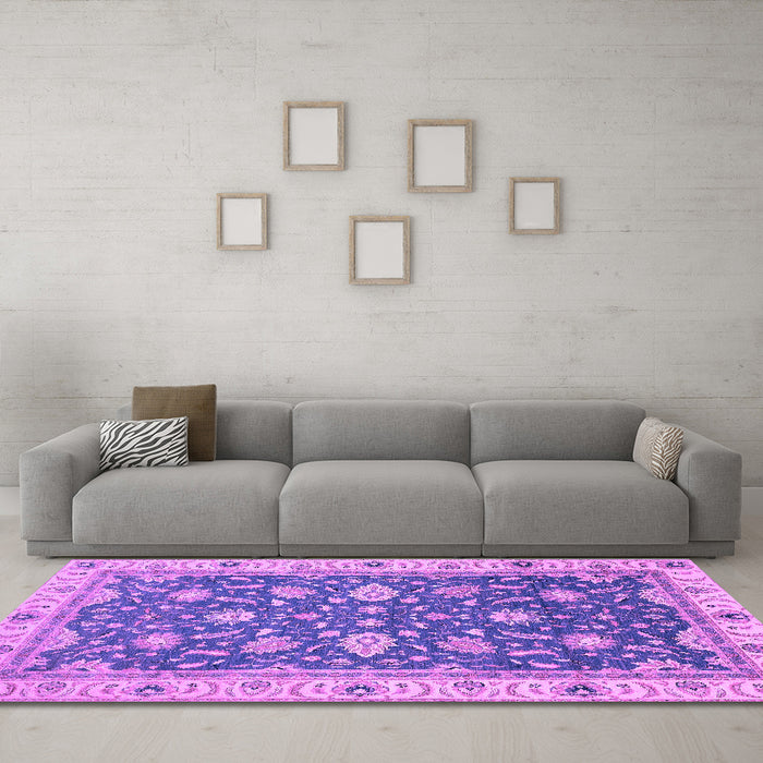 Machine Washable Oriental Purple Traditional Area Rugs in a Living Room, wshabs2768pur