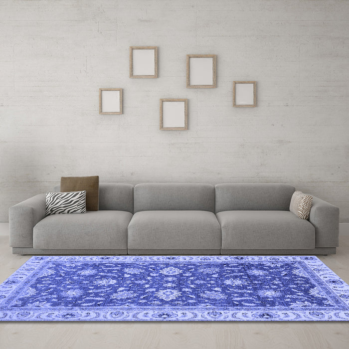 Machine Washable Oriental Blue Traditional Rug in a Living Room, wshabs2768blu