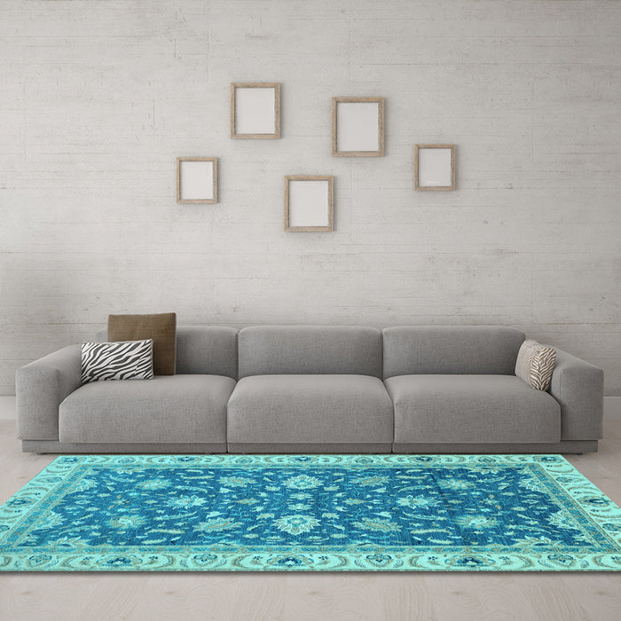 Machine Washable Oriental Light Blue Traditional Rug in a Living Room, wshabs2768lblu
