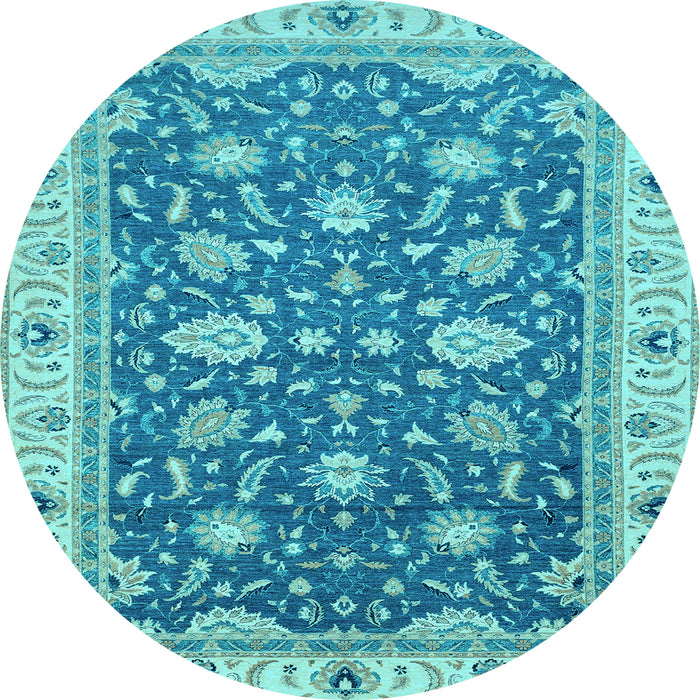 Round Machine Washable Oriental Light Blue Traditional Rug, wshabs2768lblu