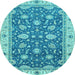 Round Machine Washable Oriental Light Blue Traditional Rug, wshabs2768lblu