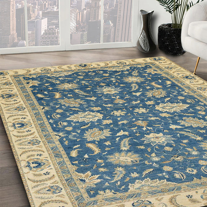 Abstract Green Oriental Rug in Family Room, abs2768