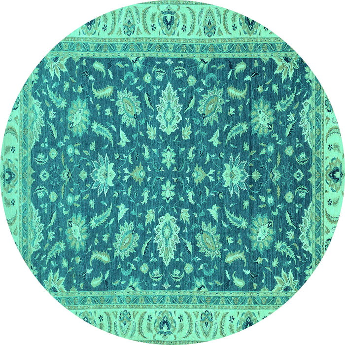 Round Machine Washable Oriental Turquoise Traditional Area Rugs, wshabs2768turq