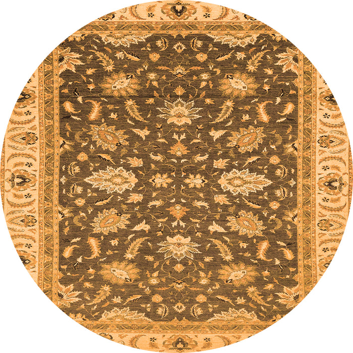 Round Machine Washable Oriental Orange Traditional Area Rugs, wshabs2768org