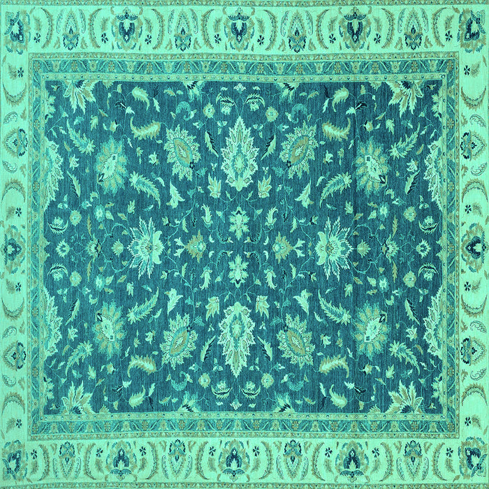 Square Machine Washable Oriental Turquoise Traditional Area Rugs, wshabs2768turq