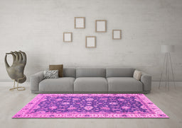 Machine Washable Oriental Pink Traditional Rug in a Living Room, wshabs2768pnk