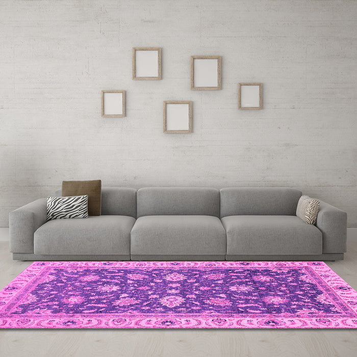 Machine Washable Oriental Pink Traditional Rug in a Living Room, wshabs2768pnk