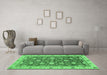 Machine Washable Oriental Emerald Green Traditional Area Rugs in a Living Room,, wshabs2768emgrn